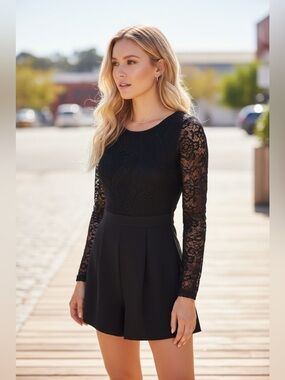 Borderline Lace Romper Jumper Playsuit Black Small NWT